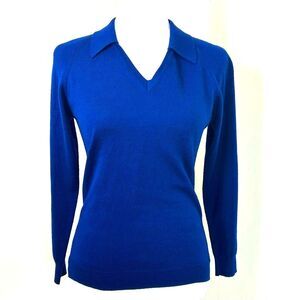 VINTAGE Abraham & Straus Blue Wool Sweater Size Small V-Neckline Long Sleeve